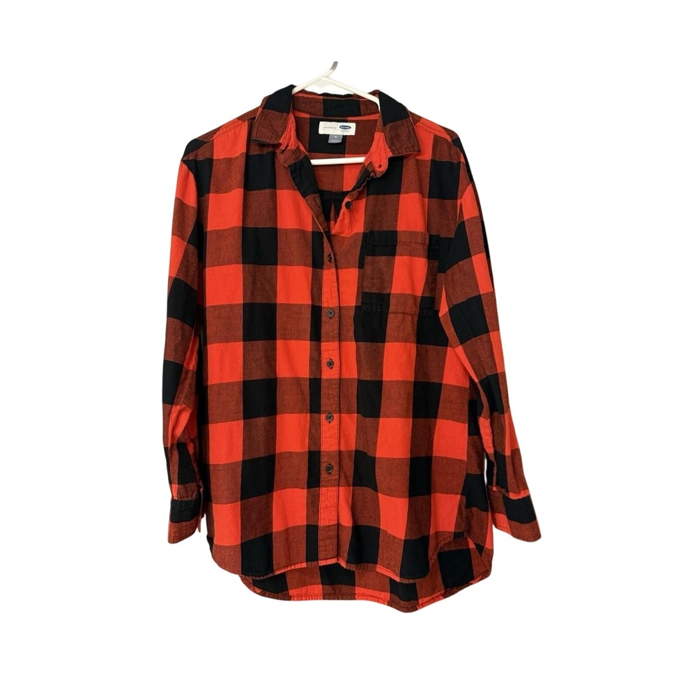 Old Navy Boyfriend Flannel Plaid Shirt Red Black Size Medium Casual Top